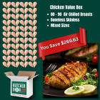 Family size box of 40lbs Air Chilled Boneless Skinless Chicken Breasts – approximately 80 - 90 breasts