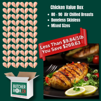 Family size box of 40lbs Air Chilled Boneless Skinless Chicken Breasts – approximately 80 - 90 breasts