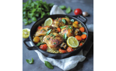 Lemon Basil Chicken Thighs with Jeweled Quinoa and Pesto