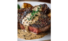 Peppercorn Crusted Steak with Creamy Peppercorn Sauce
