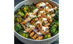 Grilled Chicken & Broccoli Bowls with Creamy Garlic Sauce